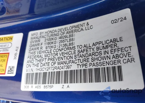 2024 Honda Accord Hybrid Sport-L from USA, damaged, VIN 1HGCY2F72RA047397